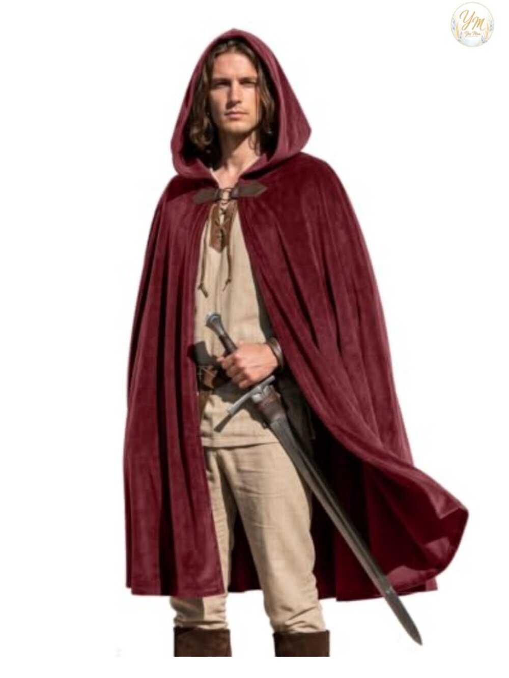 Medieval Velvet Hooded Cloak Renaissance Cape Unisex Cosplay Halloween LARP